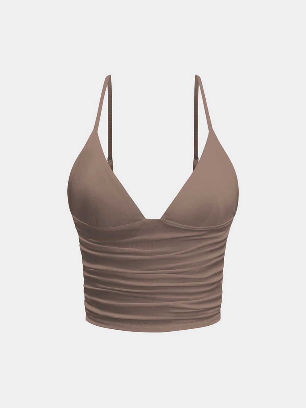 Ruched V-Neck Brami Tank Top - Taupe XS zz3-47